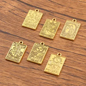 Pendentifs de carte de tarot en alliage de zinc pour fabrication de bijoux doré 6pcs