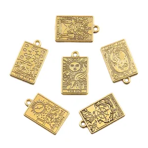 6 Styles Pendentifs Carte de Tarot Alliage de Zinc Bronze Ancien Breloques DIY 14x23mm