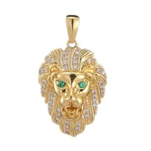 Gold plated lion head pendant micro pave cubic zirconia necklace charm gift accessory