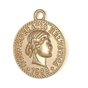 Colgante de Moneda Vintage Dorado 14K Cabeza de Reina para Collar DIY Accesorios Joyería
