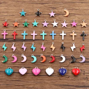 Stainless Steel Enamel Heart Star Moon Pendant Charms For DIY Jewelry Making Necklace Bracelet Craft Findings