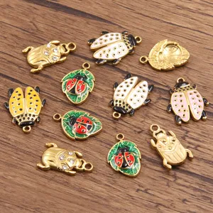 Stainless steel gold enamel insect ladybug charms DIY jewelry pendant accessories detail