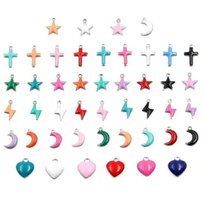 Colorful enamel heart star moon lightning cross charms DIY jewelry accessories set