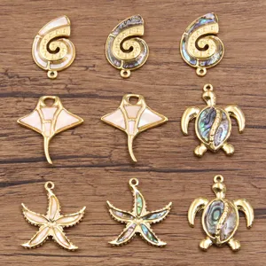 Stainless Steel Shell Marine Life Pendants DIY Charms For Jewelry Making Sea Star Turtle Conch Stingray Necklace Earring Accessories