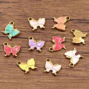 Colgantes de mariposa esmaltados de colores de acero inoxidable 304 oro joyería DIY 13x13mm