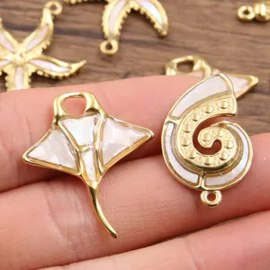 Gold metal shell inlay DIY jewelry charms marine animal pendants necklace earrings accessories