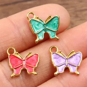 Colgantes de mariposa de esmalte dorado de acero inoxidable 304 dijes DIY 13x13mm
