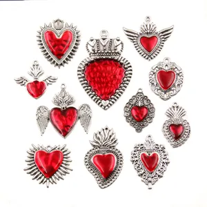 Ensemble de pendentifs en alliage cœur sacré gothique vintage, accessoires de bijoux.