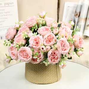 Artificial Silk Peony Rose Flower Bouquet Pastoral Style Fake Flowers For Home Decor Wedding Table Centerpieces