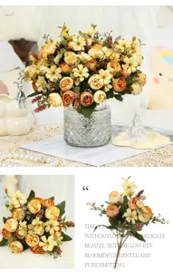 Détail de bouquet de fleurs de roses artificielles, arrangement floral vif pour la décoration.