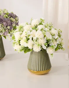 Artificial ping pong chrysanthemum flower bouquet detail, elegant desktop vase decoration.