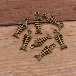 Antique bronze fish skeleton charms metal pendants for DIY jewelry making crafts accessories
