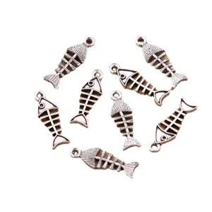 Zinc alloy fish bone charms pendant for DIY jewelry making, silver skeleton charms bulk 8x24mm
