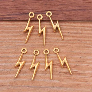 Gold lightning pendant charm details, mini alloy jewelry accessories for DIY crafts and bags.