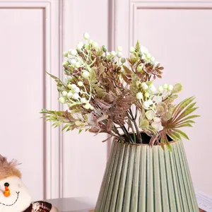Artificial flower bouquet plastic plant with green vase for home living room bedroom decor.