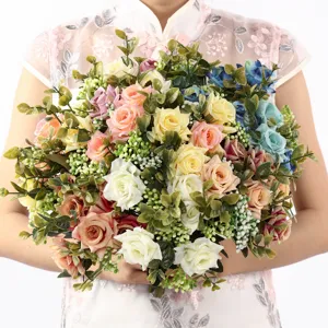 Künstliche Seidenrosen Blumenstrauß Deko künstliche Blumen Wohnzimmer Tischdeko neu