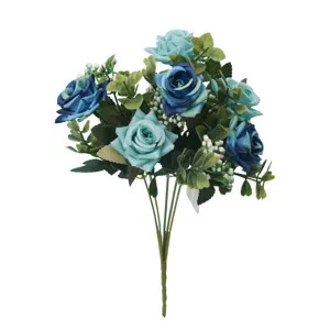 Künstlicher blauer Rosenstrauß Seidenblumen für Heimtextilien Wohnkultur Fotografie Requisiten.