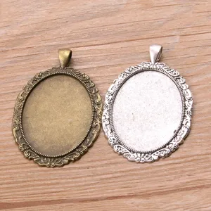 DIY Alloy Oval Time Gemstone Bezel Setting Base Vintage Flower Carved Pendant Base For Necklace Bag Accessories Jewelry Making