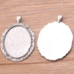 Oval blank bezel pendant tray, 30x40mm alloy time gem base for DIY necklace jewelry making crafts.