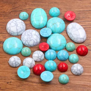 Colorful synthetic turquoise cabochons flatback oval round stone patches for DIY jewelry making.