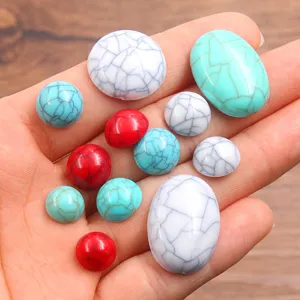 Synthetic turquoise cabochons details, mixed round oval flat back stone jewelry parts for DIY
