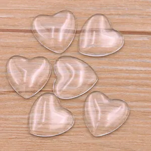 Clear glass heart cabochons for DIY jewelry making and craft decorations set, 6 pieces.