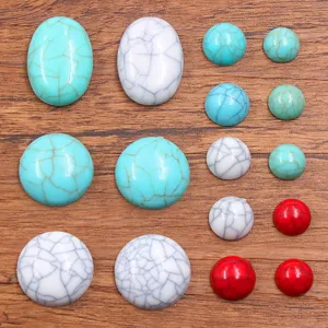 Synthetic Turquoise Cabochons Flatback Round Oval Stone Beads For Jewelry Making DIY Earrings Ring Necklaces Alloy Base Settings Accessories