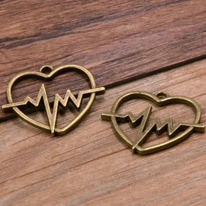 Bronskleurige legering hartslag hart hangers DIY sieraden accessoires hoofdaanzicht