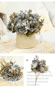 Bouquet di fiori di rose artificiali grigio blu decorazione per la casa composizione
