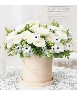 Artificial white rose flower potted plant home decoration faux floral arrangement