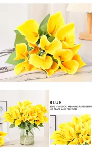 Botanisch detail van levendige gele kunstmatige calla lelie bloemboeket voor huisdecoratie.