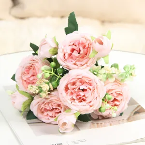 Artificial pink peony rose flower bouquet home decor wedding table floral arrangement