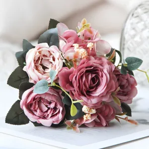Bouquet di Fiori Artificiali in Seta Rosa Peonia Decorazione per Festa di Matrimonio a Casa
