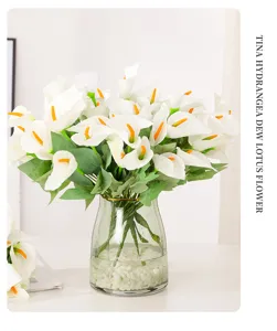 Kunstmatige Calla Lelie Bloemen Boeket Nep Planten Huisdecoratie Glazen Vaas Witte Kiezelstenen