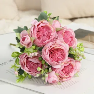 Bouquet di fiori artificiali rose peonie rosa per decorazione matrimonio e casa.