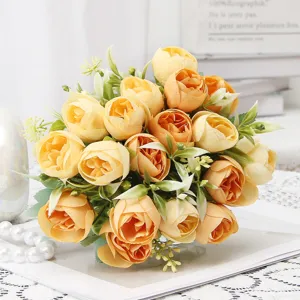 Künstlicher gelber oranger Rosen Pfingstrosen Blumenstrauß für Heimdekoration und Blumenarrangement