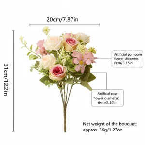 Bouquet de fleurs artificielles rose hortensias pour décoration de maison et accessoires.