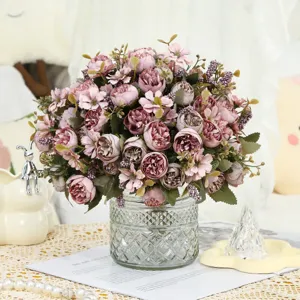 Bouquet de Roses Artificielles Fleur en Soie Arrangement Floral Pour Décoration Maison Mariage Fête