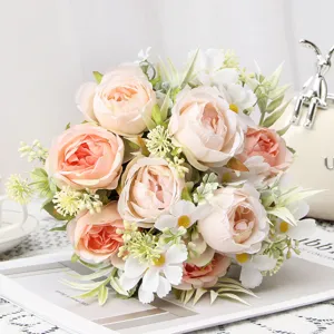Artificial peony flower bouquet silk floral arrangement for home decor wedding party.