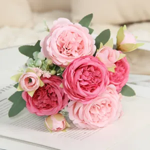 Bouquet di Fiori di Rosa in Seta Artificiale 5 Teste Fiori Finti per Decorazione della Casa Matrimonio Festa