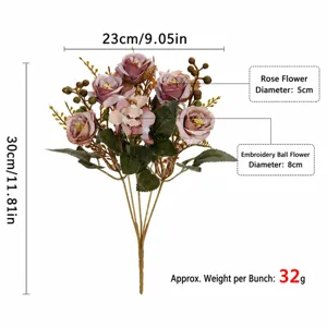 Bouquet di rose ortensie artificiali decorazione casa soggiorno finti fiori 30cm