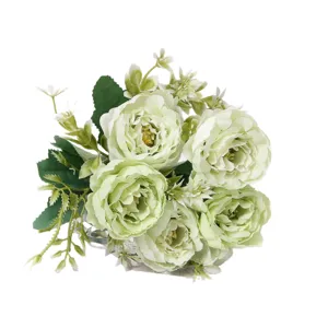 Bouquet di fiori di peonia artificiali verde chiaro composizione floreale in seta per casa.