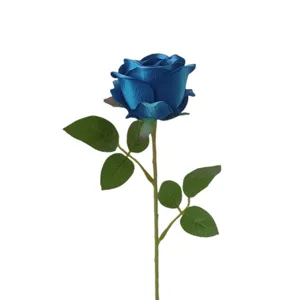 Single stem artificial velvet blue rose flower for elegant wedding and home interior decor