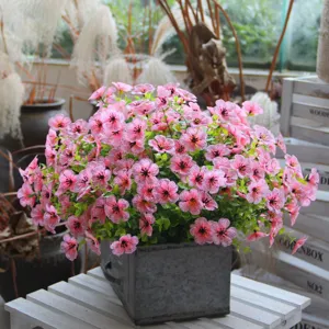 Artificial flower bouquet for home decor, stunning pink violet faux floral arrangement.