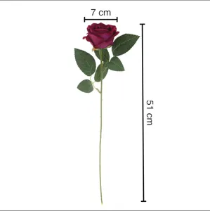 Stelo di fiore di rosa artificiale in velluto rosso scuro 51cm per decorazione casa