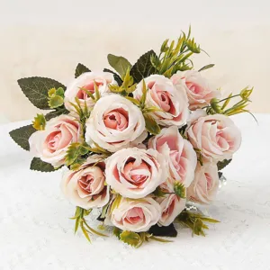 Bouquet di rose artificiali fiori di seta composizione floreale rosa decorazione casa