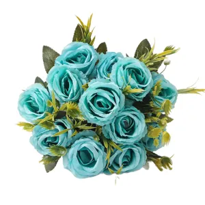 Bouquet di rose artificiali blu in seta per decorazione di casa festa matrimonio