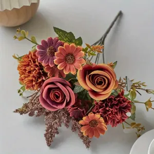Künstlicher Blumenstrauß Herbst Vintage Rose Gänseblümchen Deko Hochzeit falsche Blumen