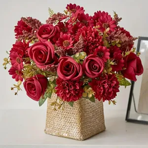 Künstliche Rosen Blumen Strauß Seidenblume Heimdekoration Hochzeit Party Tischmittelpunkt Blumengesteck