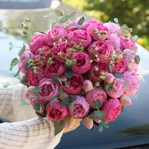 Artificial pink peony bouquet silk flower wedding home decor realistic floral arrangement handheld